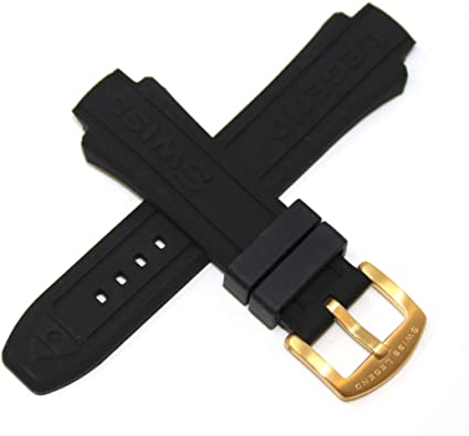 Swiss Legend 15MM Black Silicone Band Strap with Gold Stainless Buckle fits 40/44mm Neptune Watch