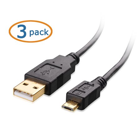 Cable Matters 3 Feet Gold Plated Hi-Speed USB 2.0 Type A to Micro-B Cable - Black (Pack of 3)