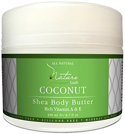 Nature Lush Natural & Organic Moisturizing Body Cream - Shea Butter with Almond – Premium Ingredients include Argan – Coconut – Olive – Aloe Vera - Made in Greece - 6.7 fl oz.