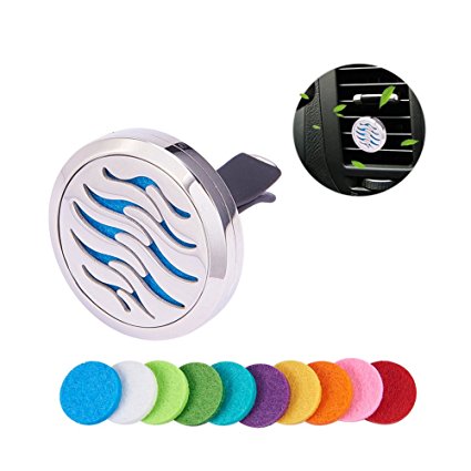 BENECREAT Wave Car Air Freshener Aromatherapy Essential Oil Diffuser Stainless Steel Locket With Vent Clip 10 Washable Felt Pads