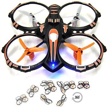 RC Stunt Drone Quadcopter w 360 Flip Crash Proof 24GHz 4 CH 3 Bladed Propellers Extra Drone Battery for Extended Fly Time w Practice Landing Pad 2 USB Charger and Spare Parts