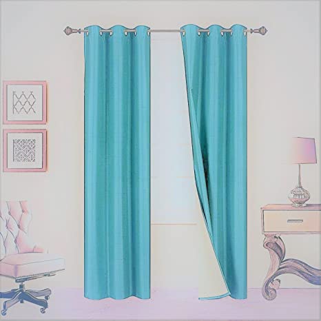 GorgeousHome (AA) 1 Aqua Turquoise ADAM Solid Window Antique Grommet Top Heavy Thick Foam Lined 100% Blackout Thermal Treatment Drape Curtain Panel, 37" W X 63" 84" 95" OR 108" L (108")