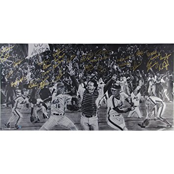 1986 New York Mets Team Autographed Amazin 86 Hobrecht Fine Art 20 inch x 40 inch Giclee Tretched Canvas Limited Edition 70 28 Signatures