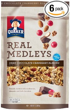 Quaker Real Medleys Granola, Dark Chocolate Cranberry Almond, 11oz Bags (Pack of 6 Bags)