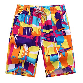 Justay Men's Printing Quick Dry Beach Shorts Swim Trunk