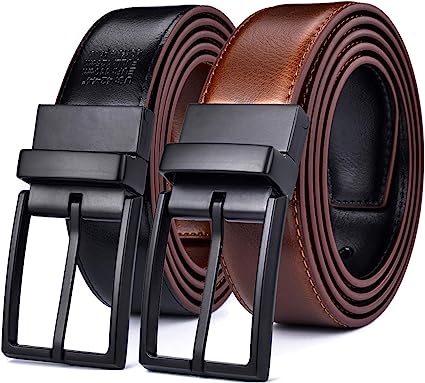 beltox fine Men's Dress Belt Leather Reversible 1.25" Wide Rotated Buckle Gift Box