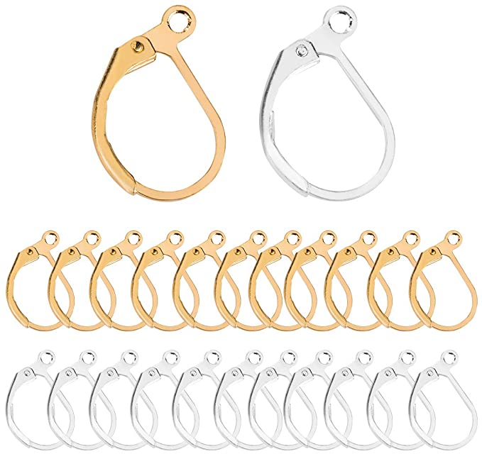 100pcs Hypoallergenic Earring Hooks, Leverback Earwire, Gold Plated Brass Earrings Making Findings CF190-15mm Long (50 Gold & 50 Silver)