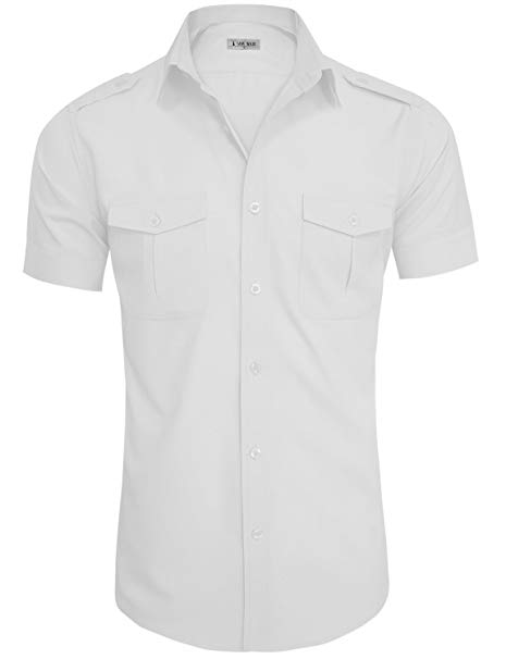 TAM WARE Mens Casual Plain Short Sleeve Button Down Shirts