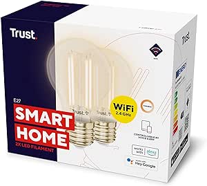 Trust WiFi E27 Smart Bulb, Filament LED Bulb, Works with Alexa and Google Home, E27 Screw Bulb, No Hub, 2.4GHz WiFi Bulb, Warm to Cool Vintage Light Bulb, Warm Ambience [Amazon Exclusive] - 2 Pack