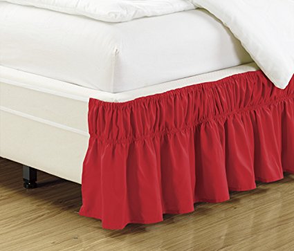 Mk Collection Wrap Around Style Easy Fit Elastic Bed Ruffles Bed-Skirt Queen-king Solid Red New