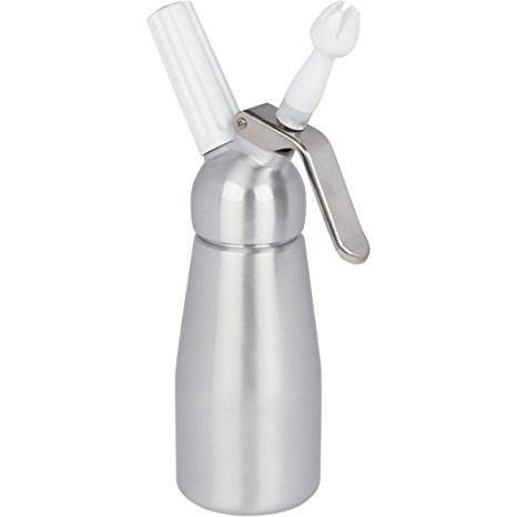 Artisan Mini Whipped Cream Dispenser (250ml), Cream Whipper with 3 Decorating Nozzles - Uses Standard N20 Cartridges - Silver Canister and Metal Top (250ml)