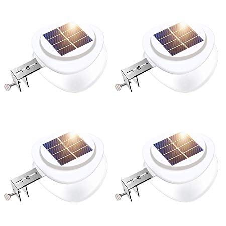 Solar Gutter Lights, Outdoor 9 LED Fence Light Waterproof Wall Lamps for Eaves Garden Landscape Pathway (Cool White Light - 4Pack)