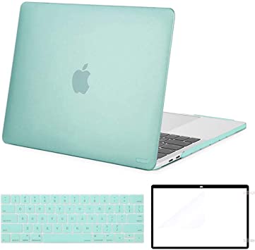 MOSISO Compatible with MacBook Pro 13 Case 2019 2018 2017 2016 Release A2159 A1989 A1706 A1708, Plastic Corner Protective Hard Shell Case & Keyboard Cover Skin & Screen Protector, Mint Green