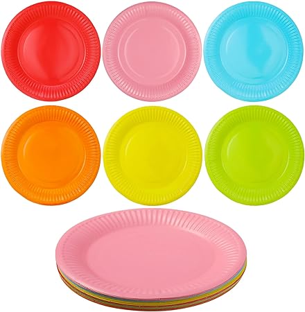 FANTESI Colorful Party Paper Plates, 30 Pack 7 Inch Picnic Plates Round Dessert Plates Disposable Plates Chafing Dish and Make DIY Painting for Birthday Party Supplies