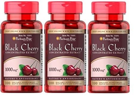 Black Cherry 1000 mg - 300 Capsules 3 Pack Made in USA by Puritan's Pride