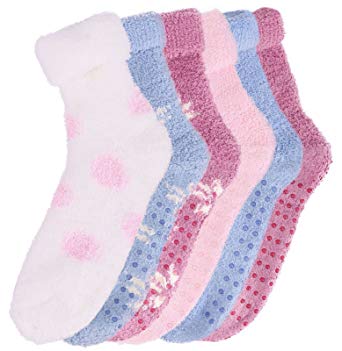 Eqoba Women's Soft Fuzzy Anti-Skid/Non-skid/Hospital Socks –Assorted Packs