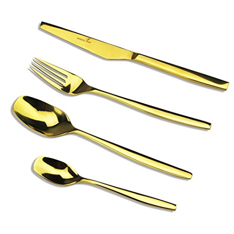 Flatware Set, gold Flatware 4 Pieces Stainless Steel Party Wedding Cutlery Flatware Sets for 1