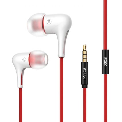 Mrice E300 In-Ear Earbuds Earphones with Enhanced Bass for iPhone,Smartphone Noise Cancelling and Triangle Cable Tangle-Free Headphones Headset-White