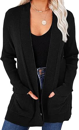 MEROKEETY Women's 2024 Fall Open Front Waffle Knit Cardigan Long Sleeve Cozy Knit Sweaters with Pockets