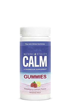 Natural Vitality Calm, Magnesium Citrate Supplement, Anti-Stress Gummies, Raspberry-Lemon – 60 Gummies