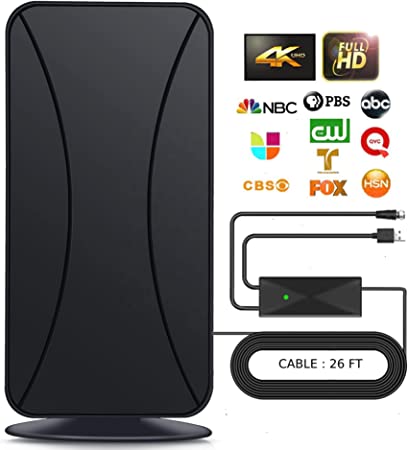 ANTIER Amplified Digital TV Antenna 450 Miles Range HDTV - Support 4K 8K 1080p Fire tv Stick and All Older TV's - Smart Switch Amplifier Indoor Signal Booster - 9ft Coax Cable