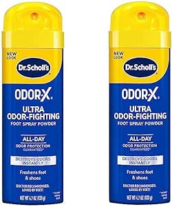 Dr. Scholl's ODOR-X ULTRA ODOR-FIGHTING SPRAY POWDER, 4.7 oz // Destroys Odors Instantly - All-Day Odor Protection - Freshens Feet & Shoes (Pack of 2)