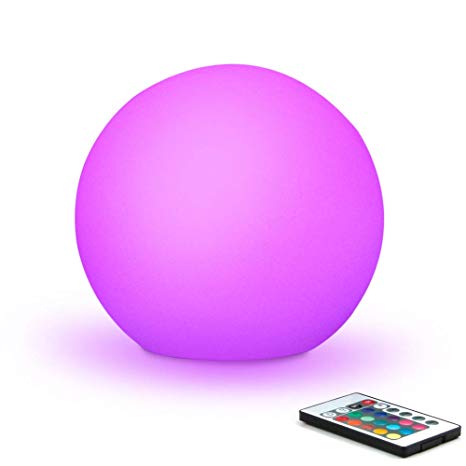 Mr.Go Rechargeable Magic Color LED Globe Light Lamp Orb with Remote Control | Dimmable Eye Protection/Care Efficient Desk Lamp - Children Kids Bedside Safe Soothing Night Light - Relaxing Romatic Mood Light Lamp Decoration at Leisure | 16 Different RGB Color Light, 5 Level Dimming, 4 Light Modes | Wireless, Portable, Waterproof - Indoor/Outdoor Use | Fun Cool Ambient & Decorative Lighting for Any Place! (15x15x15cm)