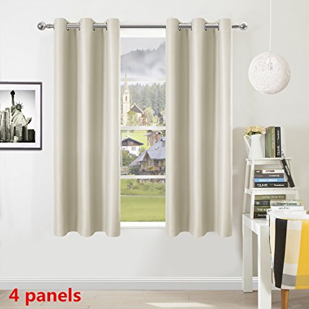 DWCN Beige Thick Blackout Curtains for Bedroom Kitchen Energy Smart Toxic Free Thermal Insulated Room Darkening Grommet Window Drapes Curtain Panel 42x63 inches Long, 4 Panels