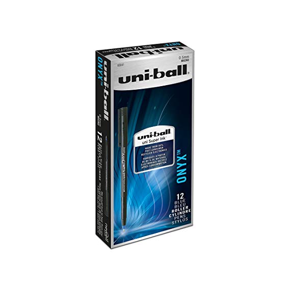 uni-ball ONYX Rollerball Pen, Micro Point (0.5mm), Blue, 12 Count
