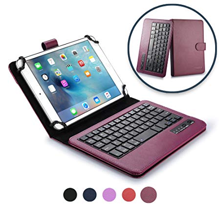 Cooper Infinite Executive Keyboard case for 7'' - 8'' inch Tablets | 2-in-1 Bluetooth Wireless Keyboard & Leather Folio Cover | Universal Fit, Stand, Vegan Leather, 100HR Battery, 14 Hotkeys (Purple)