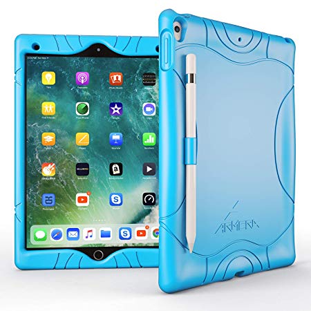 iPad Air 3 Case (10.5 Inch, 2019), iPad Pro 10.5 Case, Armera Heavy Duty Shockproof Kids Friendly Silicone Case Cover with Apple Pencil Holder, Corner Protection (Blue)