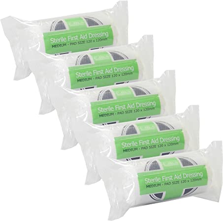 5 x CMS Medical Medium Sterile First Aid Wound Injury Dressing Bandages 12x12cm