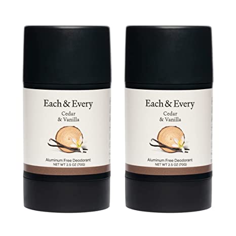 Each & Every 2-Pack Natural Aluminum-Free Deodorant for Sensitive Skin with Essential Oils, Plant-Based Packaging (Cedar & Vanilla, 2.5 Ounce (Pack of 2))