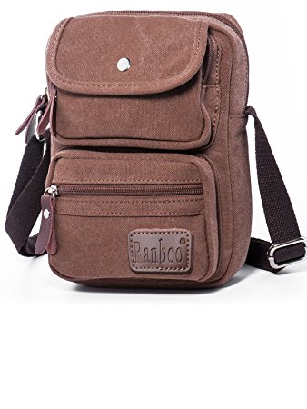 Men’s Multifunctional Vintage Canvas Crossbody Phone Pouch Shoulder Bag Lightweight Messager Bag Fanny Pack iPad Mini Side Satchel Everyday Bag for Outdoor Sports Riding Boating Walking