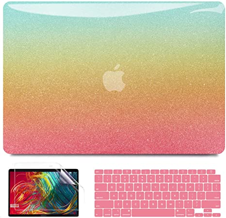 Anban Compatible with MacBook Air 13 Inch Case 2021 2020 2019 2018 Release A2337 M1 A2179 A1932 Touch ID, Smooth Glitter Plastic Hard Shell Case   Keyboard Cover   Screen Protector, Shining Rainbow