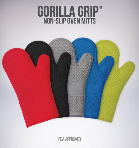 The Original GORILLA GRIP Non-Slip Silicone Oven Mitt, Blue -Single Oven Mitt