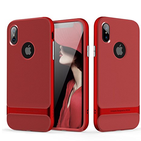 iPhone X Case, ROCK [Royce] - Red [Ultra Thin][Heavy Duty][Metal Texture Side Buttons][Dual Layered][Slim Fit][Hard PC   Soft TPU] For Apple iPhone X