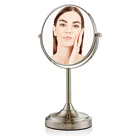 Ovente Tabletop Makeup Mirror, 7 Inch, Dual-Sided 1x/7x Magnification, Nickel Brushed (MNLCT70BR1X7X)