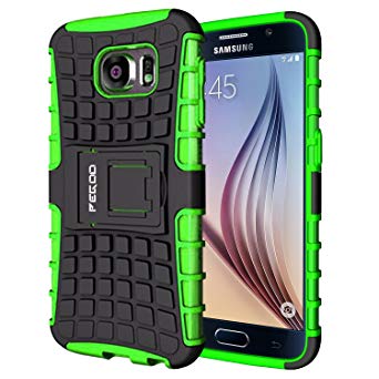 S6 Case,Pegoo Shockprooof Impact Resistant Hybrid Heavy Duty Dual Layer Armor Hard Plastic and Soft TPU With a Kickstand bumper Protective Cover Case for Samsung Galaxy S6 (Green)