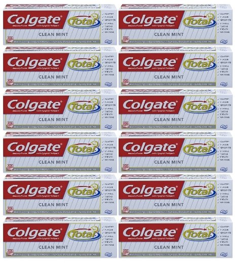 Colgate Total Toothpaste, Anticavity Fluoride and Antigingivitis, Clean Mint Travel Size, TSA Aproved, 0.75 Oz (12 Pack)