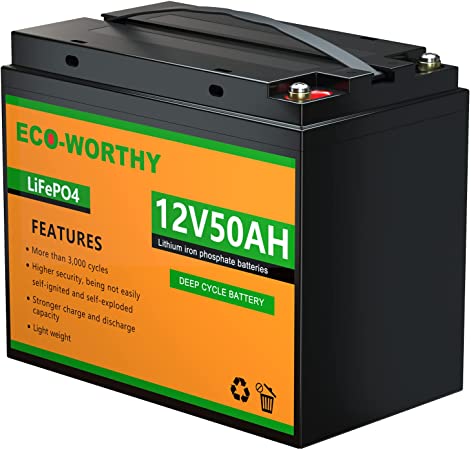 ECO-WORTHY 12V 50Ah LiFePO4 Lithium Iron Phosphate Battery Deep Cycle Rechargeable Battery with Built-in BMS, 3000  Life Cycles, Perfect for RV, Marine, Trolling Motor, Solar Battery