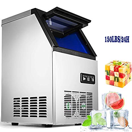 VEVOR 110V Commercial Ice Maker 300W Stainless Steel Ice Cube Maker Machine 150LBs Ice Making Machine for Home Supermarkets Cafes Bakeries Bars Restaurants Snack Bars (Production 150lbs/24h)