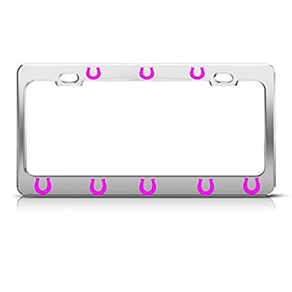 Moon Pink Horse Shoes Heavy Duty Chrome License Plate Frame Tag Border Perfect for Men Women Car garadge Decor