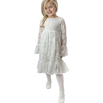 FAYBOX Lace Flower Girls Dresses Kids White Boho Wedding Pageant Vintage for Party