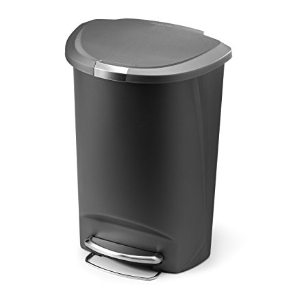 simplehuman Semi-Round Step Trash Can, Grey Plastic, 50 L / 13.2 Gallon