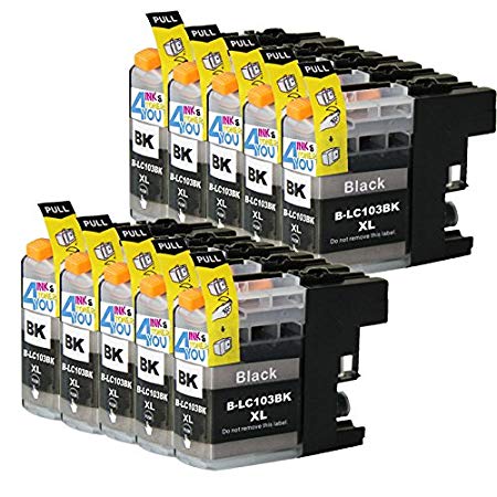 10 Pack - Compatible Ink Cartridges for Brother LC-103 LC-101 LC-103XL LC-103BK Black Inkjet Cartridge Compatible With Brother DCP-J152W MFC-J245 MFC-J285DW MFC-J4310DW MFC-J4410DW MFC-J450DW MFC-J4510DW MFC-J4610DW MFC-J470DW MFC-J4710DW MFC-J475DW