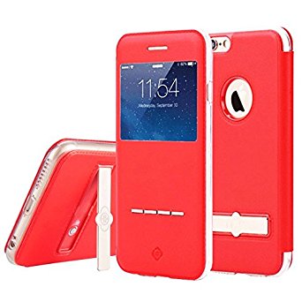 Iphone 6 /6s Case,xboun [Kick-stand] [Touch Series] [View Window] Folio Flip Case,shock Absorption Protection with Metal Sensor Feature for Apple Iphone 6 and Iphone 6s 4.7" (Red)