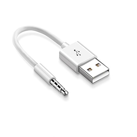 iPod Shuffle Cable, Bebetter 3.5mm Jack / Plug to USB Power Charger Sync Data Transfer Charging Cable for Apple iPod Shuffle 3rd / 4th / 5th / 6th / 7th Generation - 10.5cm (White)