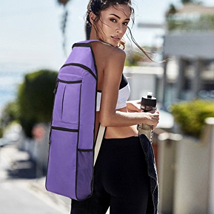 Eshow Oxford Waterproof Yoga Backpack Durable Organic Yoga Mat Bag Yoga Tote Bag Purple