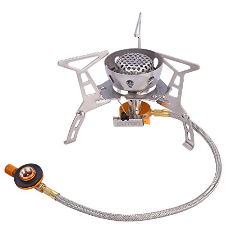 OUTON Portable Camping Gas Stove Butane/Propane with Piezo Ignition Windproof Foldable Lightweight Backpacking Stove with Carrying Case